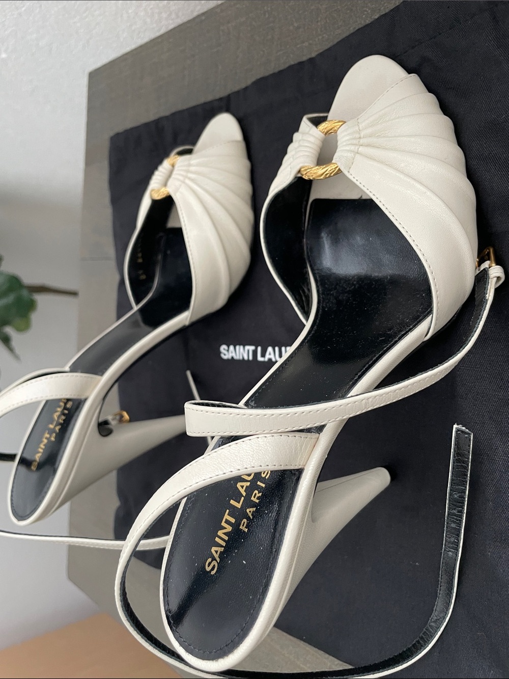 Authentic Saint Laurent Alma ring heel open toe cream size 40 worn once! - Picture 8 of 10
